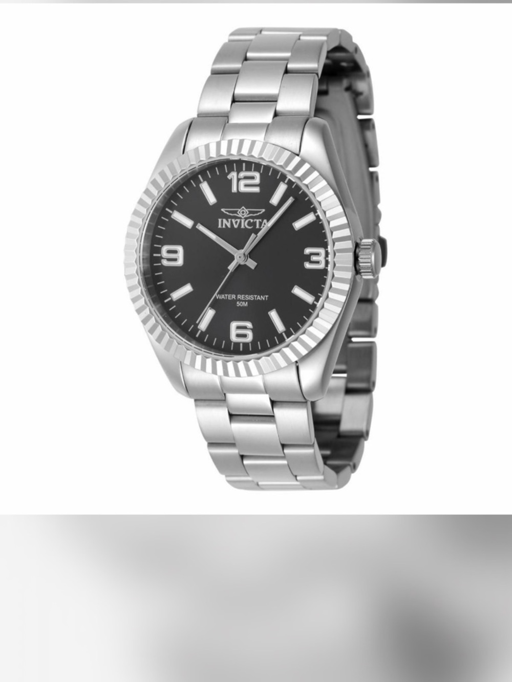 Invicta Silver Stainless Steel Watch with Black Dial